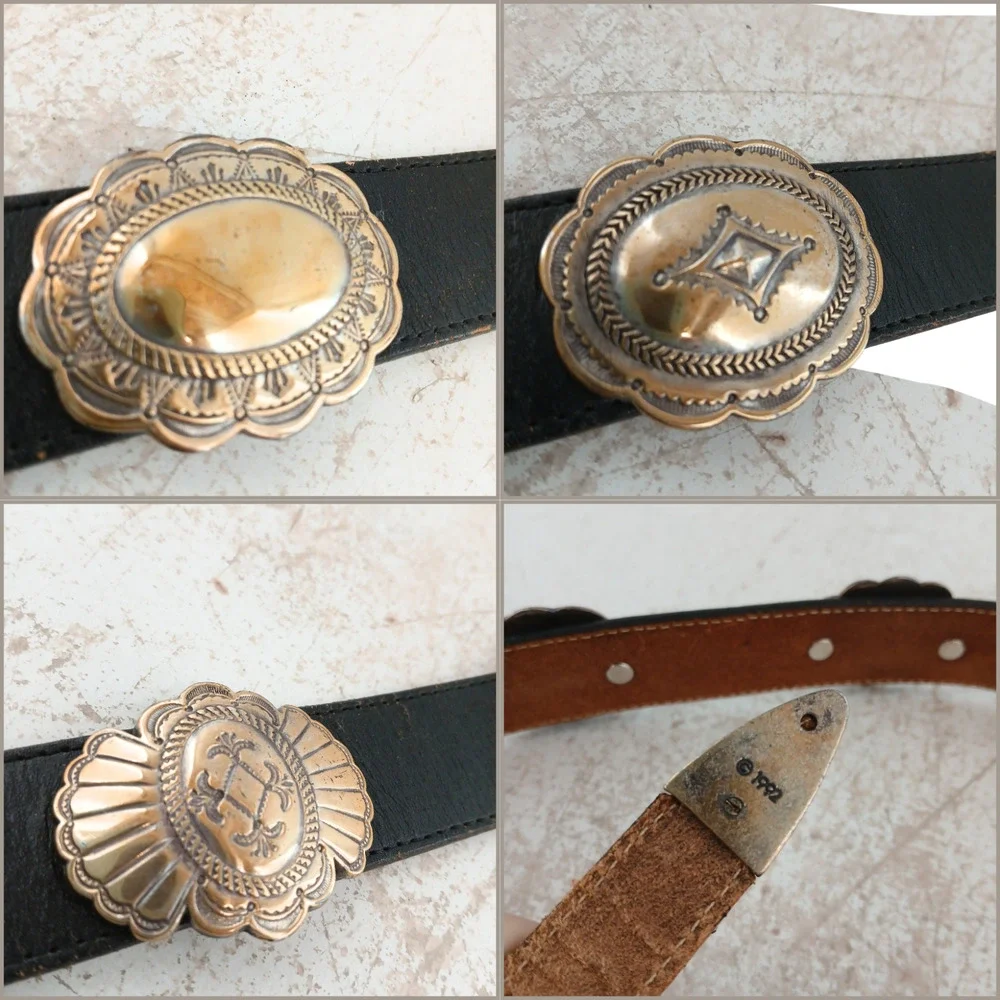 Vintage Justin Western Belt 32" Black Top Grain Leather Concho Silver Buckle - Picture 8 of 8